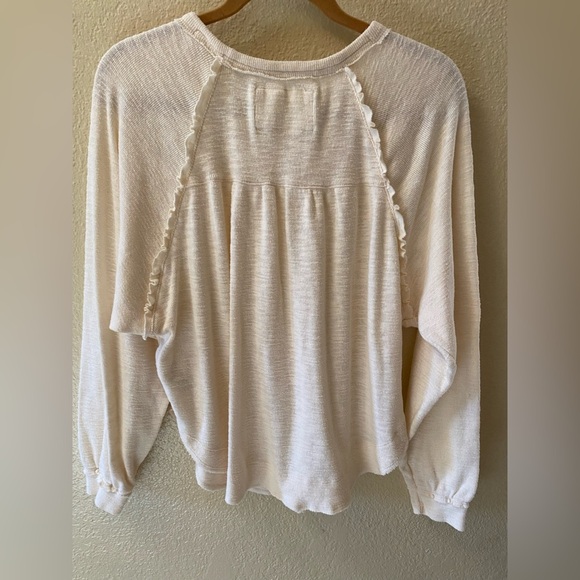 Pilcro Anthropologie Ivory Ruffled Raglan Thermal Top - Picture 5 of 6